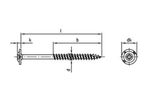 technical line drawing of A4 stainless steel railway sleeper screws